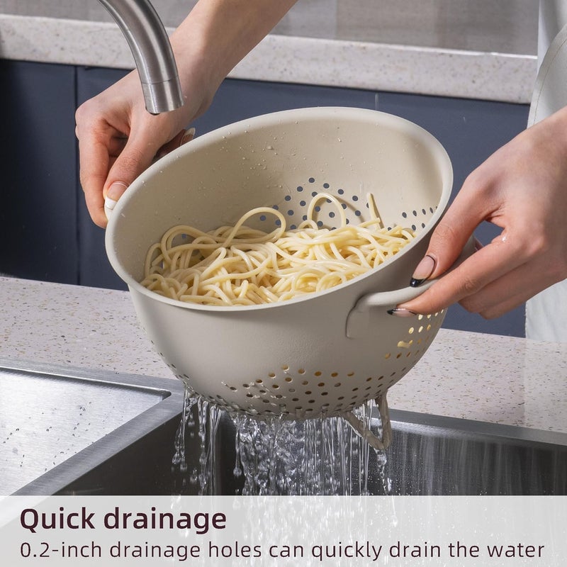 BeFare Metal Colander 5 Quart Powder Coated Self-draining Metal Strainer with Base,Kitchen Pasta Fruit Vegetable Basket with Double Handles (Sand Yellow) - Image 3
